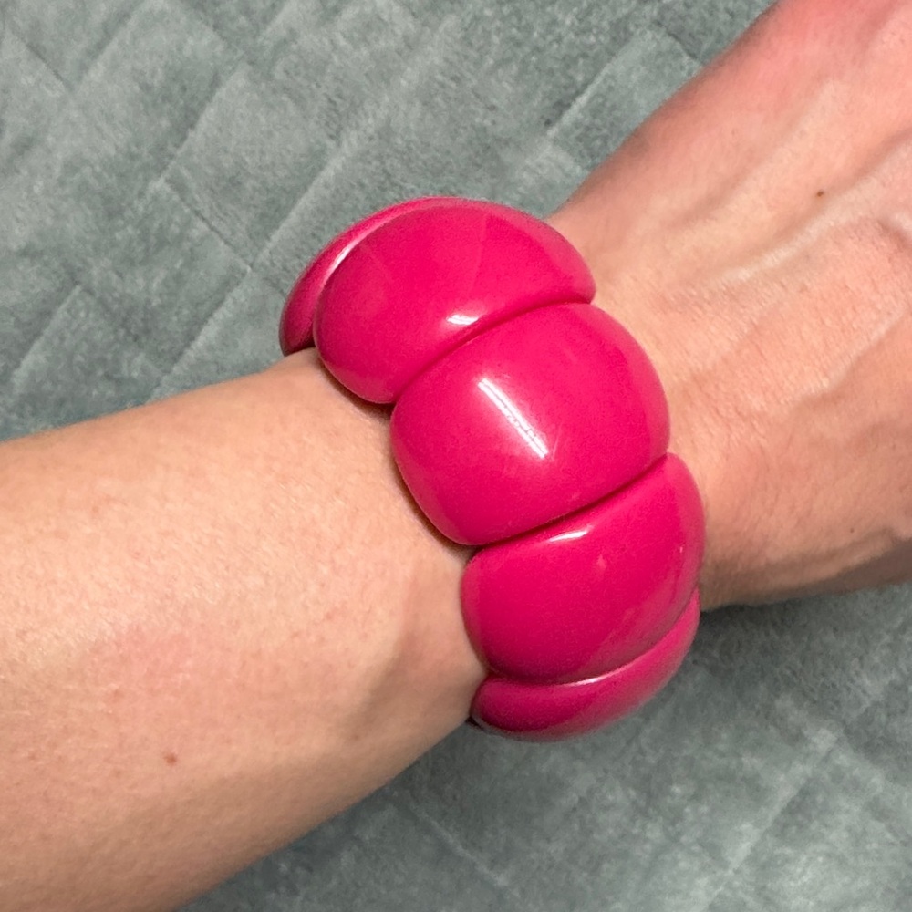 Vintage Plastic Stretch Bracelet, Pink, Retro, Boho